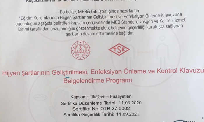 Gaziantep'e 2'nci 'okulum temiz' belgesi