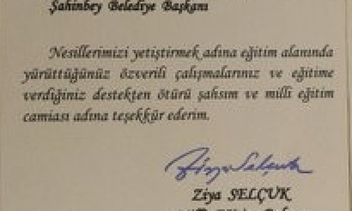 Şahinbey’e eğitim teşekkürü