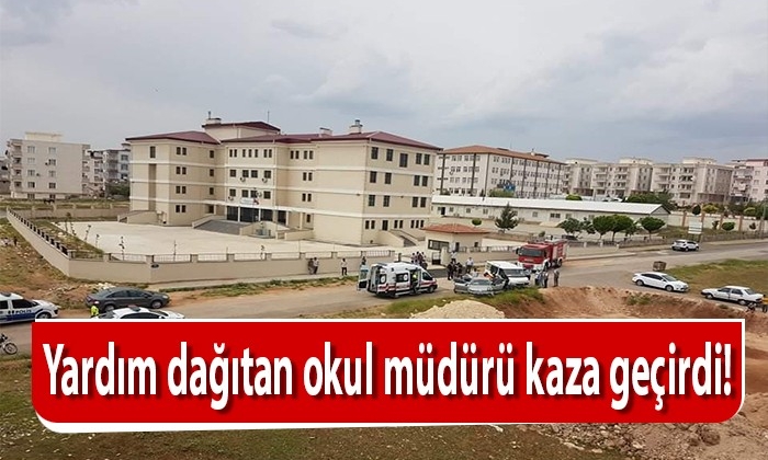 Yardım dağıtan okul müdür kaza geçirdi!