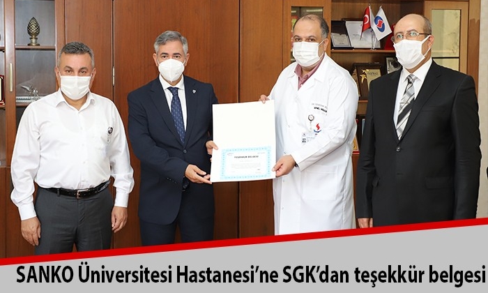 SANKO Üniversitesi Hastanesi’ne SGK’dan teşekkür belgesi