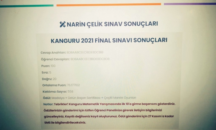 Matematik yarışmasında Türkiye birincisi Şahinbey BİLSEM’de