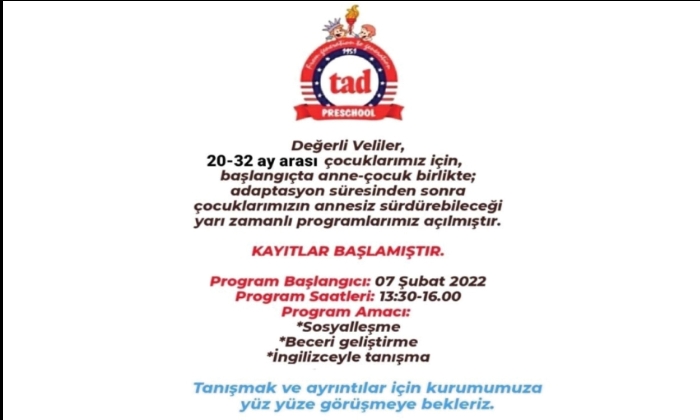 Tad Anaokulu’nda yarı zamanlı program