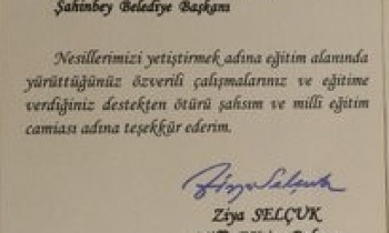 Şahinbey’e eğitim teşekkürü